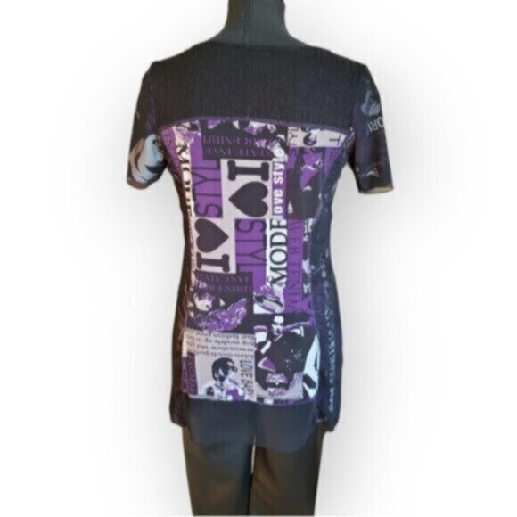 Bellissima Mixed Media Print Tunic Top Sz Small - Picture 6 of 8